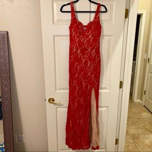 Jodi Kristopher Formal Red with Nude Lining Cotton Lace Dress